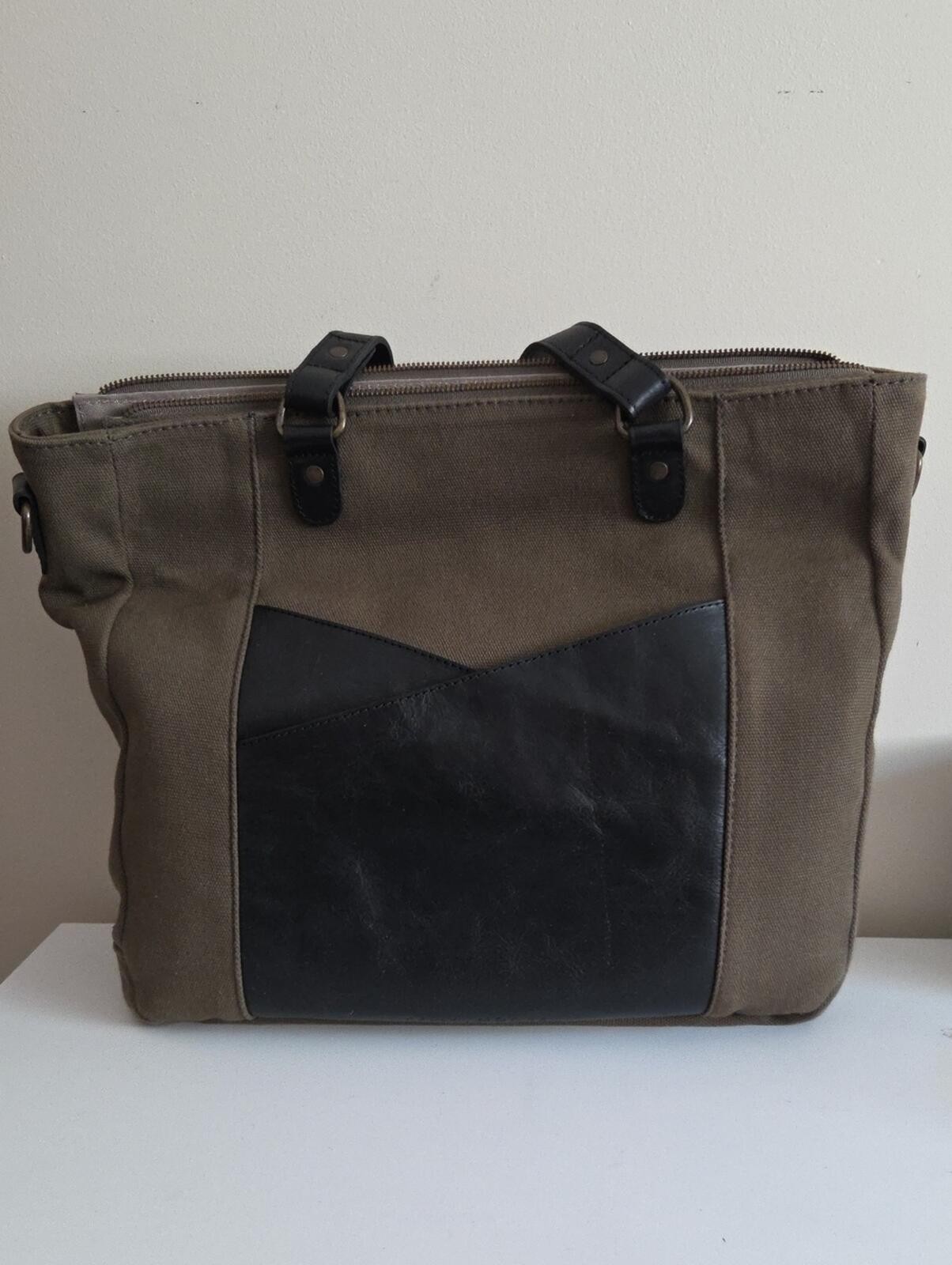 Kelly Moore Canvas Camera Bag with Leather Panel – Olive Green and Black