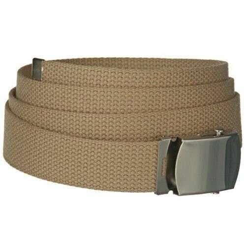 Khaki One Size Canvas Military Web Belt with Silver Slider Buckle