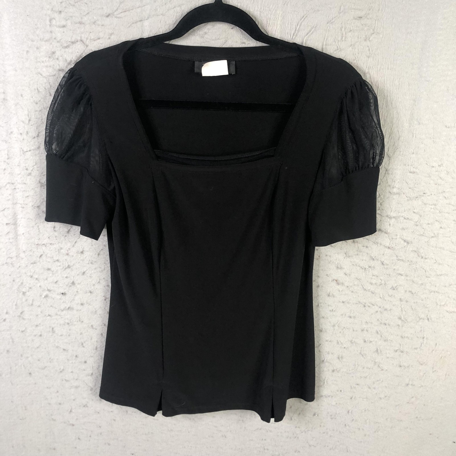 Bali Shirt Womens Medium Black Square Neck Mesh Puff Sleeve Whimsigoth Feminine