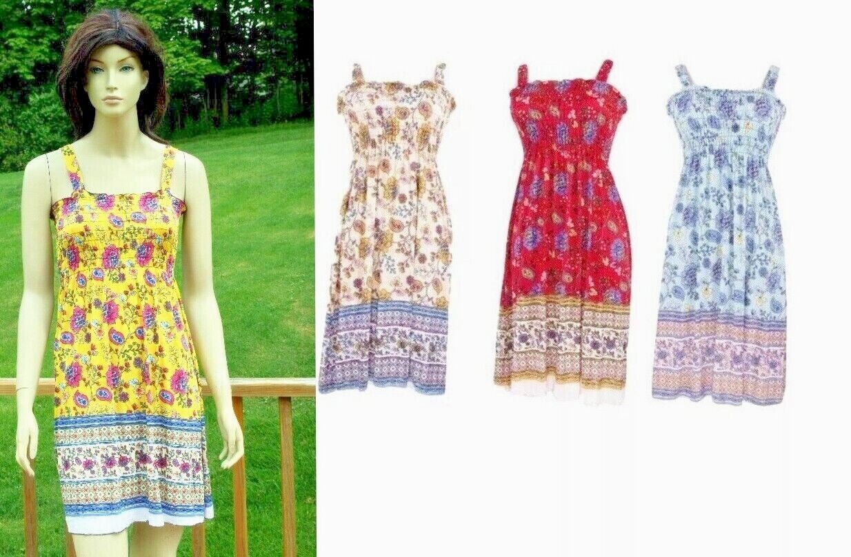 Womens Sleeveless Smocked Sundress Print M L XL XXL