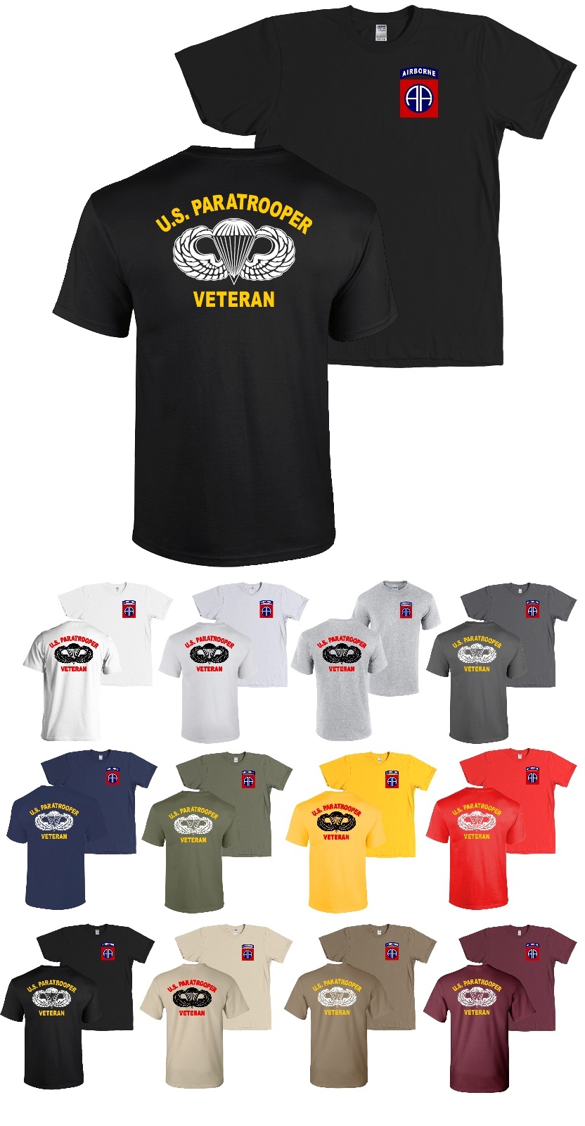 82nd Airborne Division US Paratrooper Veteran T-Shirt Infantry Army – NEW