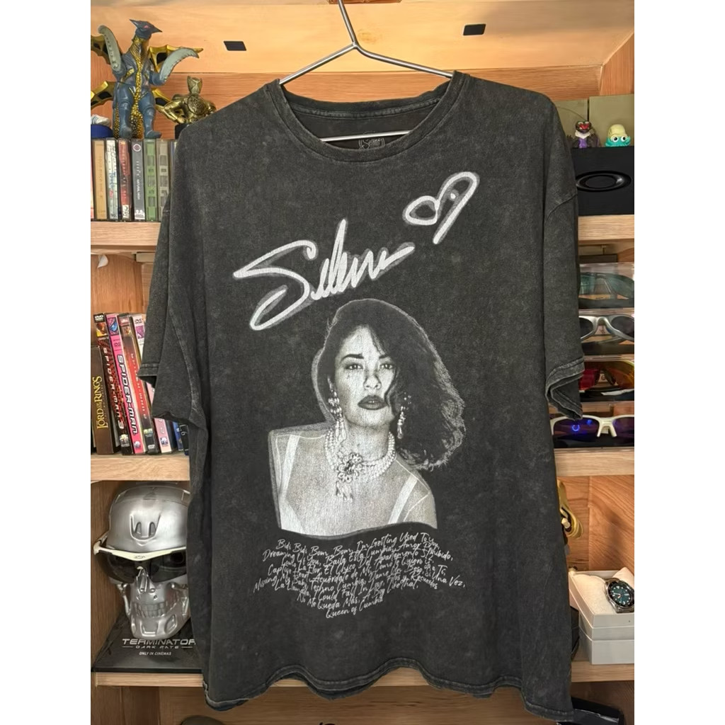 Vintage Selena Quintanilla Graphic T Shirt Mens 2XL Black Acid Wash Cumbia Pop T