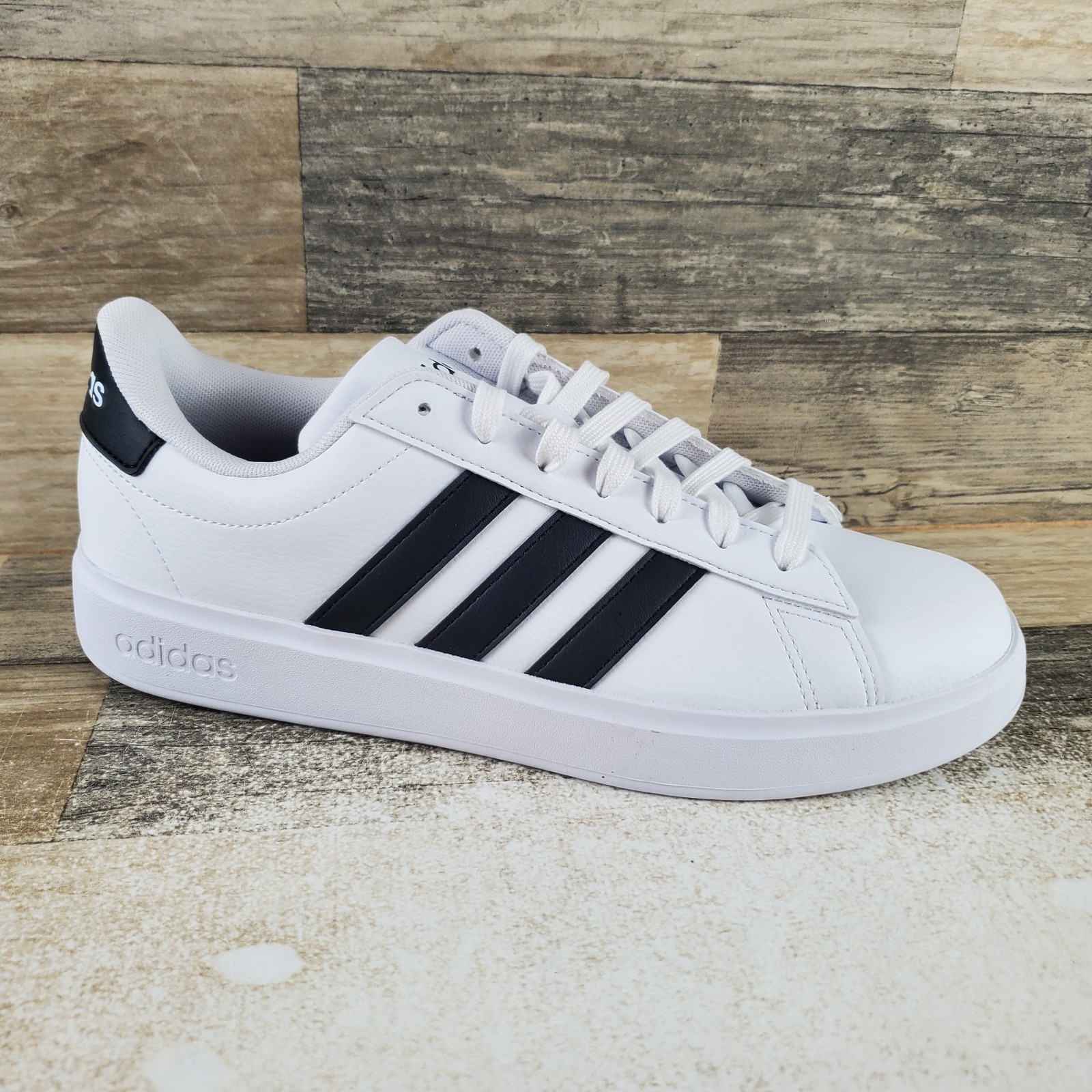 Adidas Grand Court 2.0 Mens Shoes Sz 8 White Black Round Toe Lace Up Sneakers
