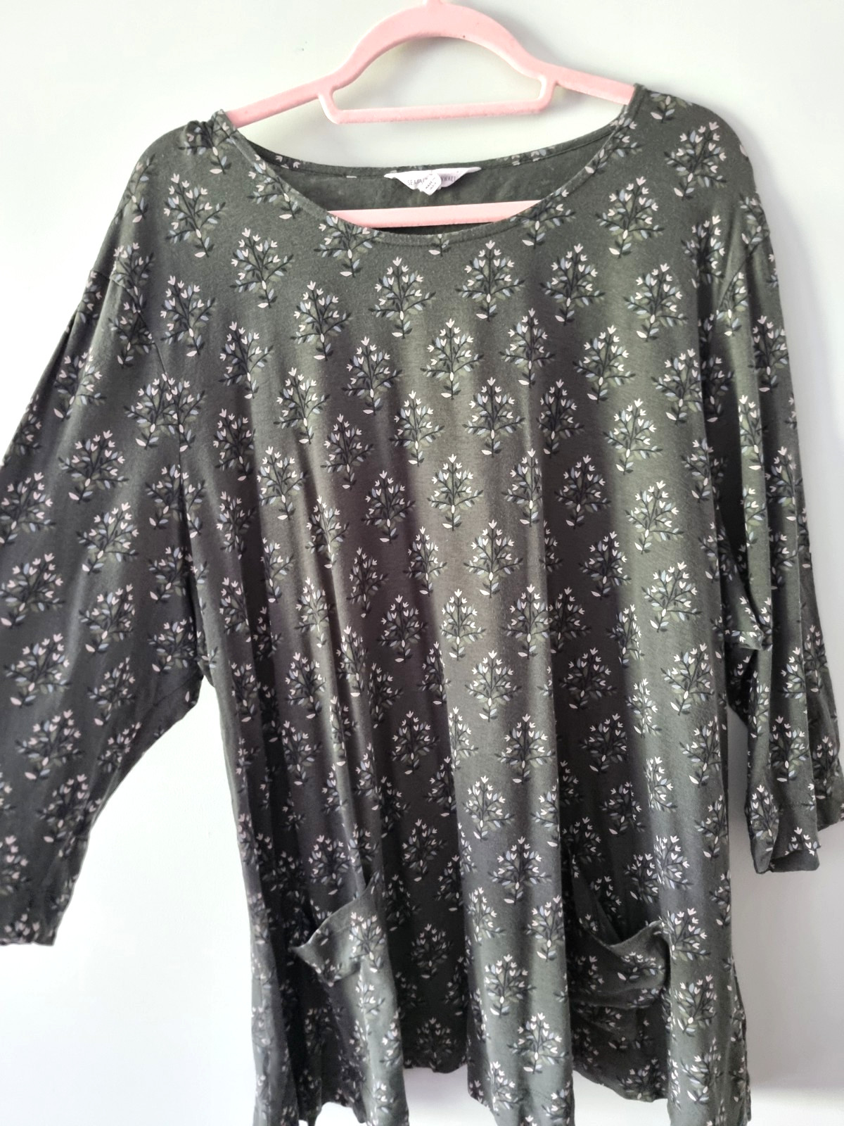 Seasalt Drawing Book Organic Tunic Top Top 26 28 Green Floral Pockets