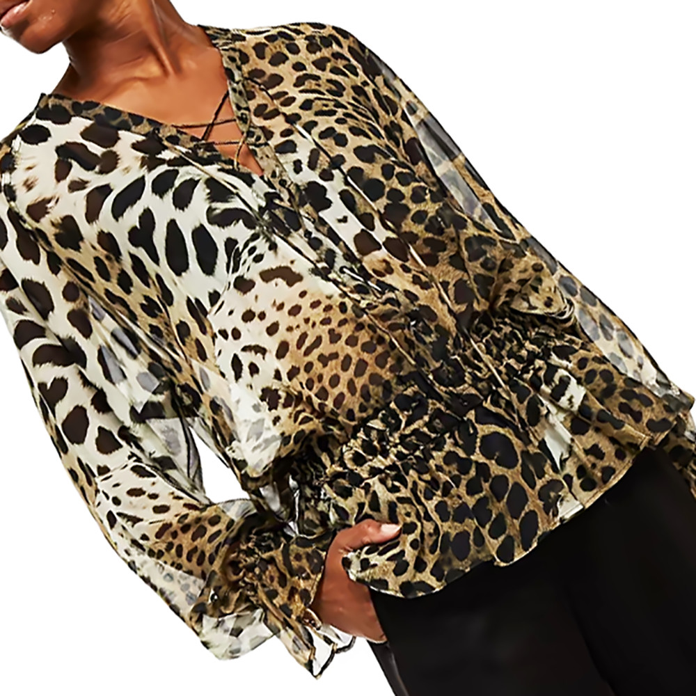 ROBERTO CAVALLI Blouse Leopard Print Silk Lace Up Blouse Size 44 – RP £985.00