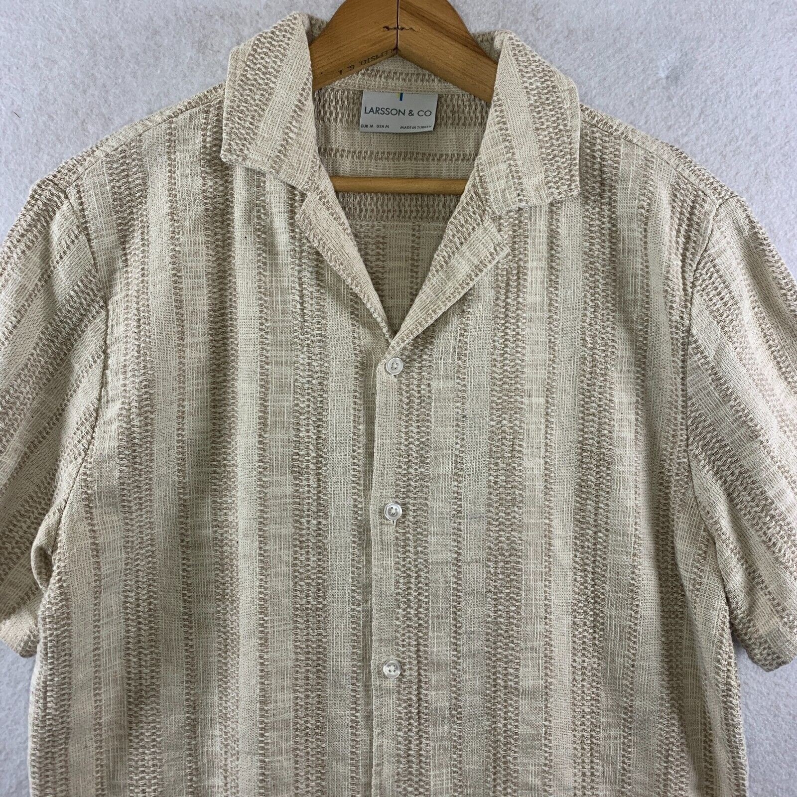 Mens Cottton Blend Textured Button Shirt Sz M Coastal Cuban Camp Collar Resort