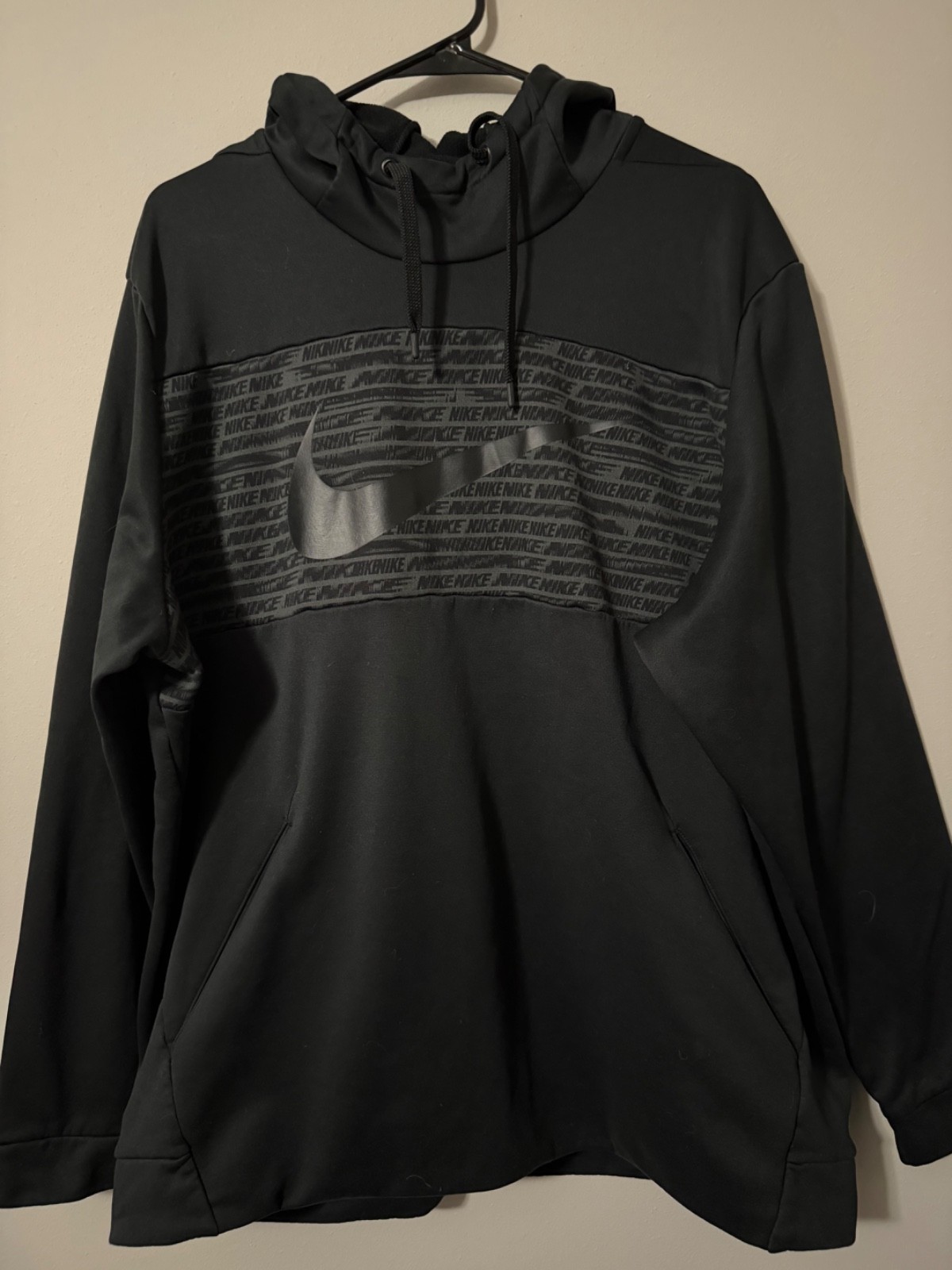 Nike Black Hooded Pullover with Tonal Swoosh Panel Mens Size XXL Activewear