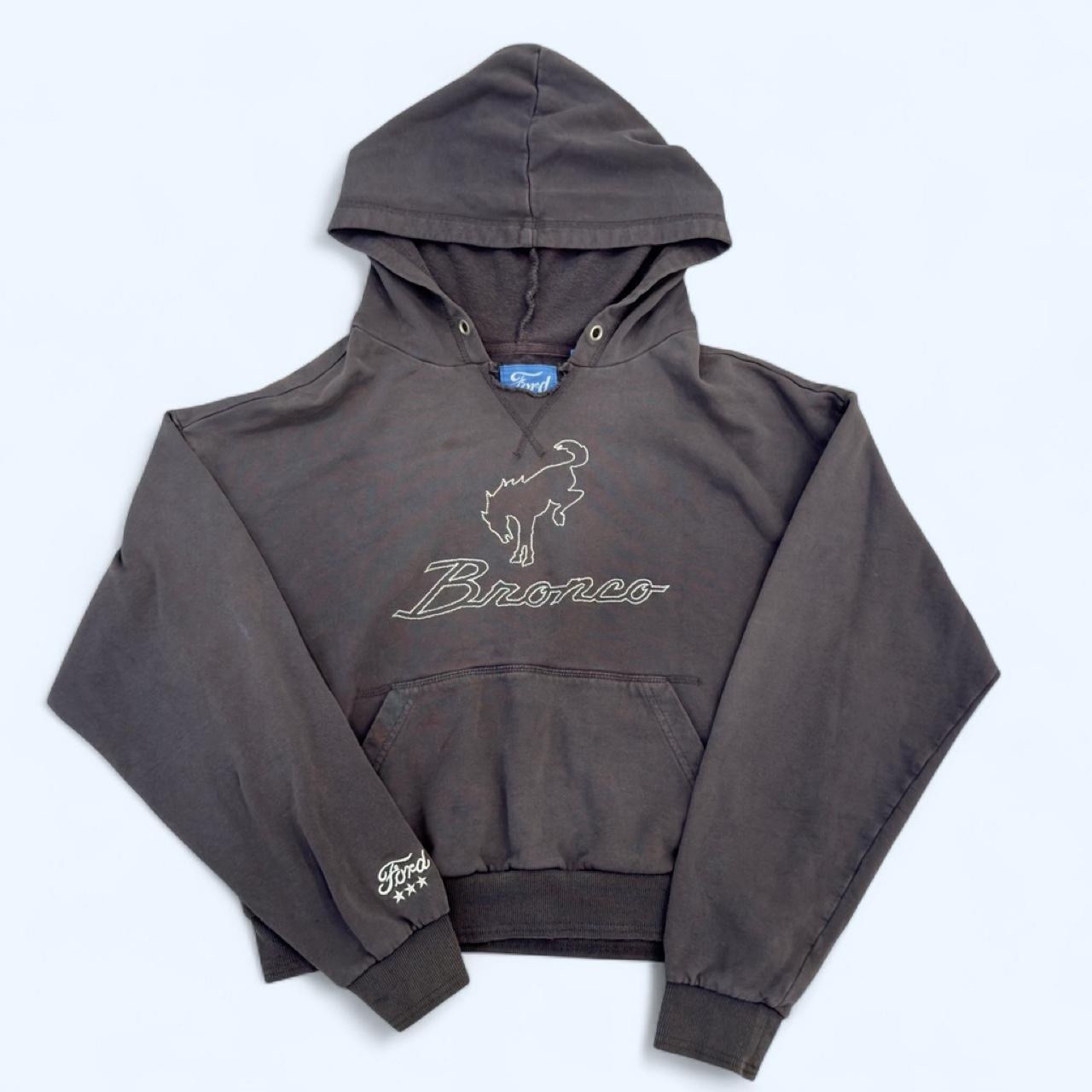 PacSun Ford Bronco Embroidered Mineral Wash Charcoal Grey Hoodie 🐎💨