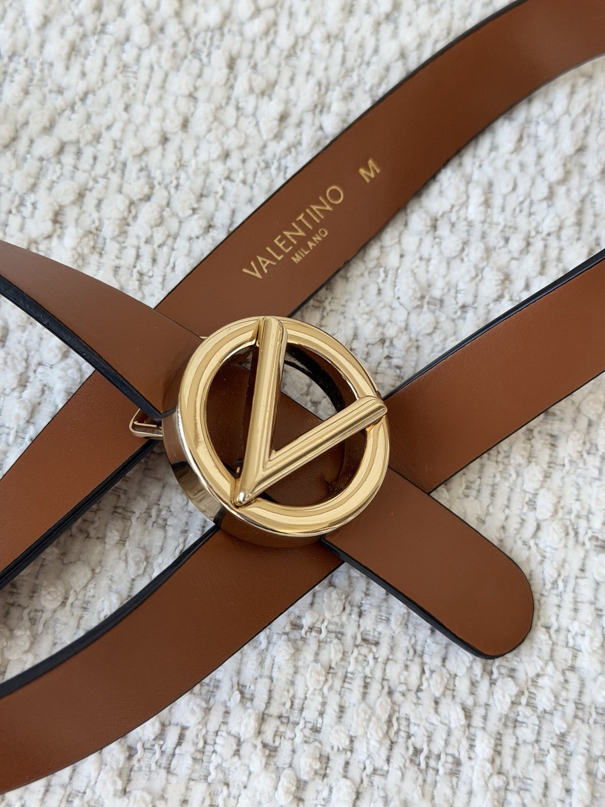 Valentino Women’s Brown Skinny Belt Gold Tone V Logo Buckle Size M