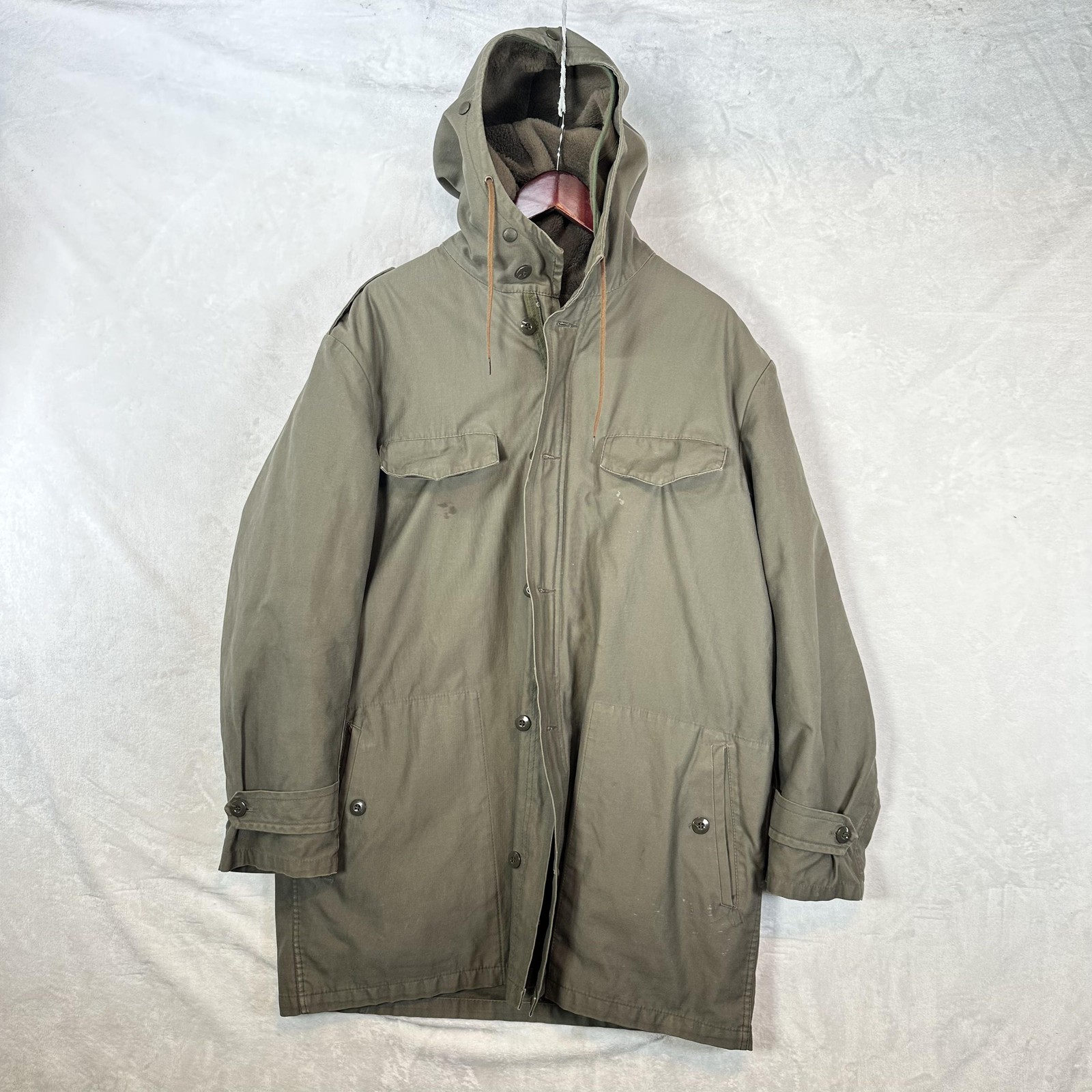 Vintage German Army Bundeswehr Parka Mens 54 Green Hooded Fleece Lined 80s