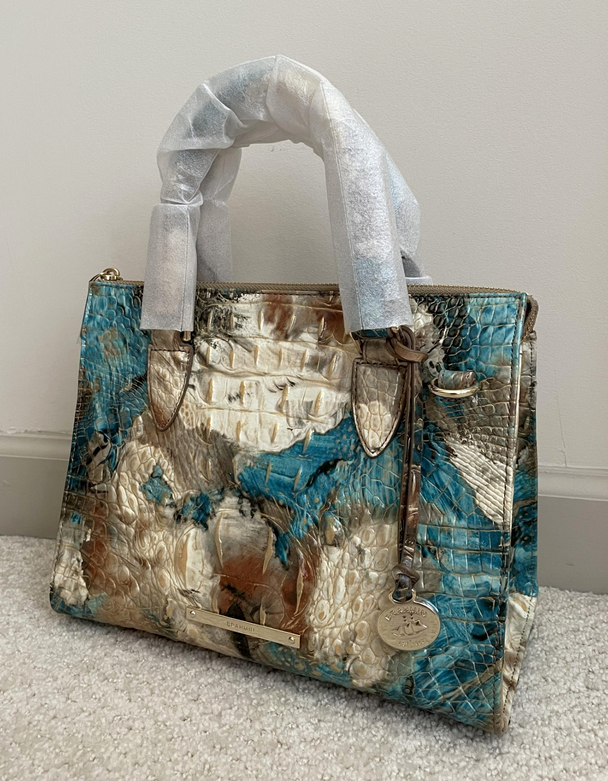 BRAHMIN Melbourne Anywhere Convertible Satchel Bag BIRD Of PARADISE Teal NWT NIP