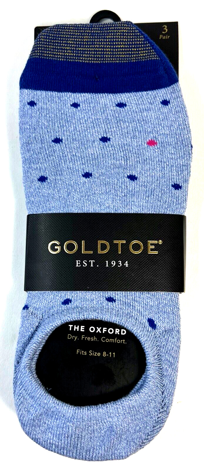 GOLD TOE 3-PR OXFORD NO-SHOW INVISIBLE SOCKS W/SILICONE HEEL GRIP FIT 8-11 SHOE