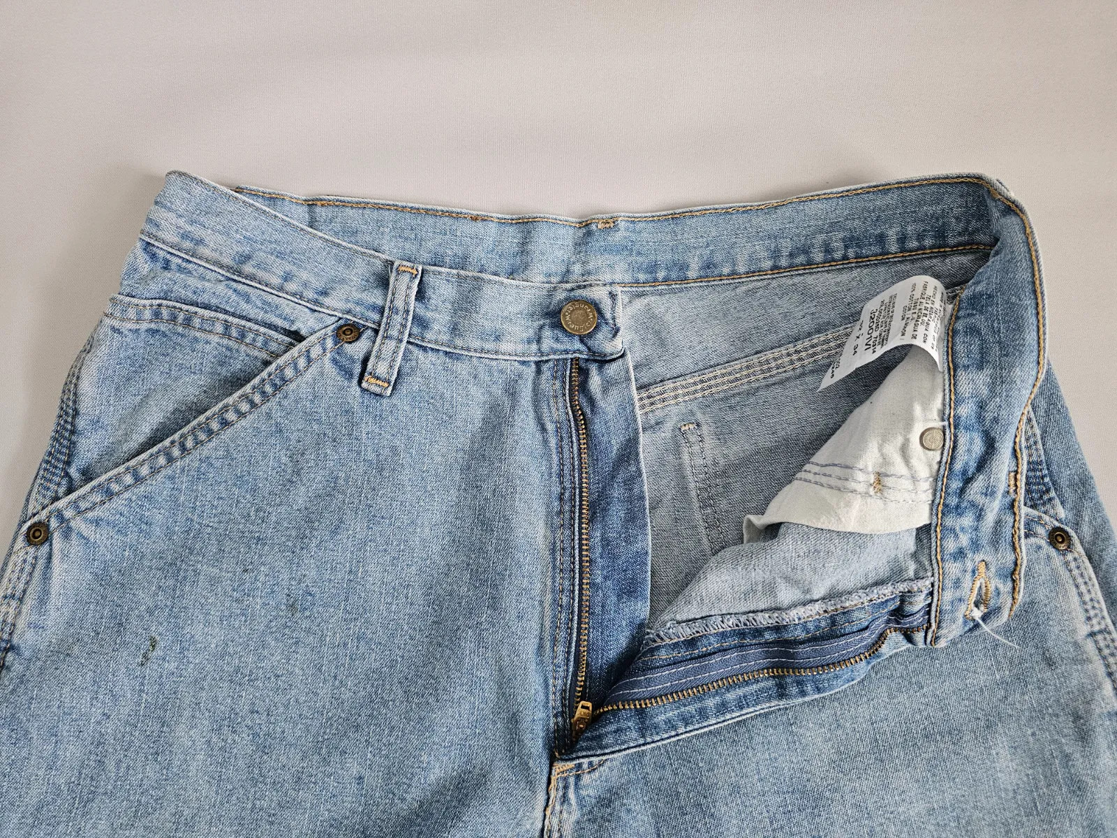 Wrangler Rugged Wear Carpenter Jeans Mens W32 L34 Light Blue Wash Denim 315