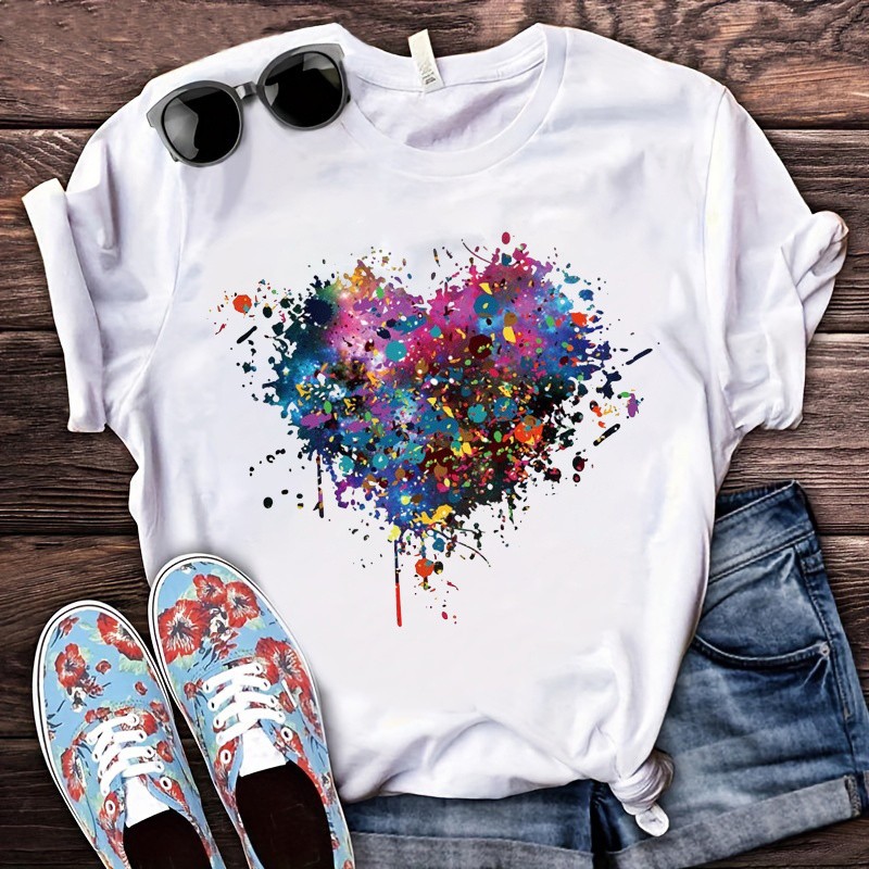 Vibrant Abstract Splatter Heart Graphic Tee