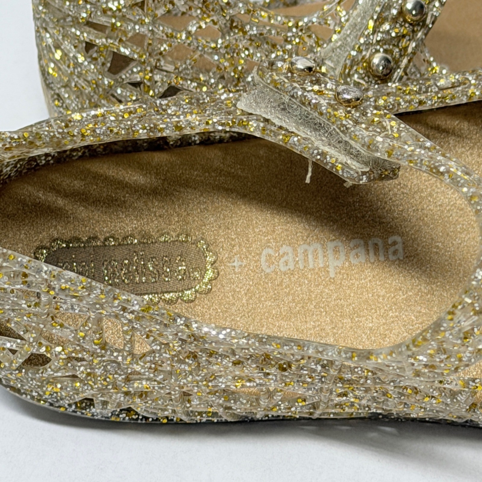 Mini Melissa x Campana Zig Zag Gold Glitter Jelly Mary Jane Flats Toddler Size 5