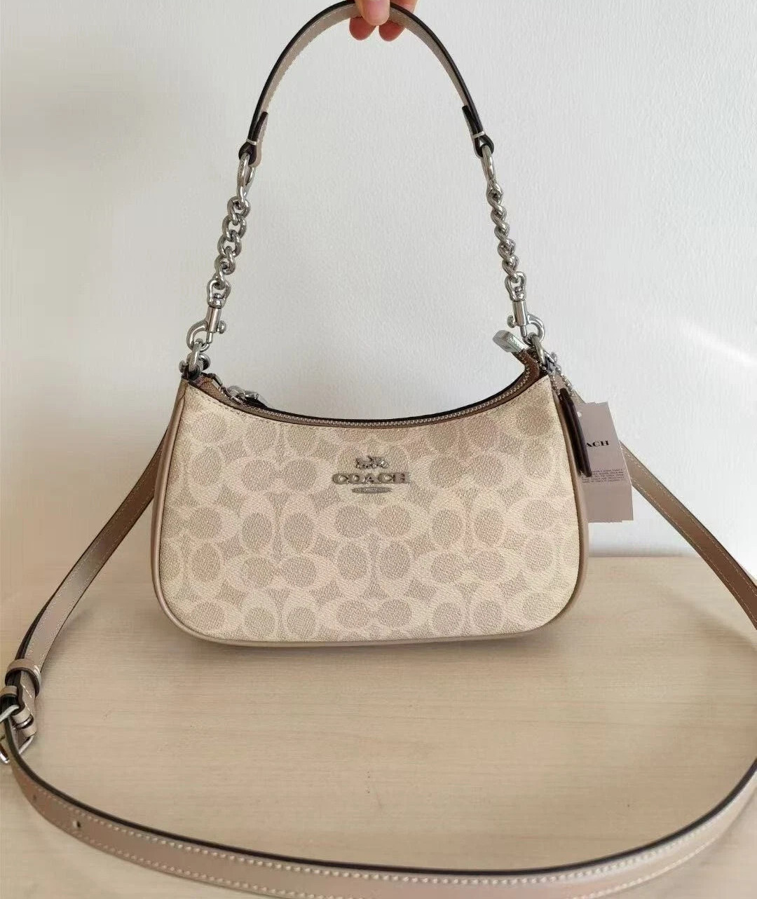 NWT Coach Teri Shoulder Bag In Signature Canvas Silver /Sand/Taupe CV933!!