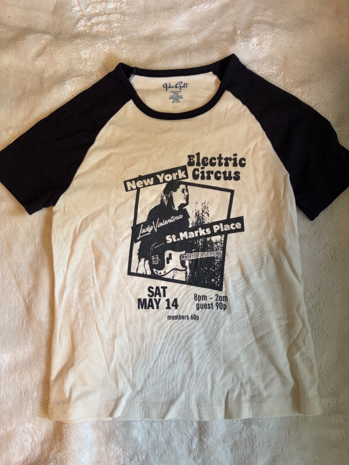 John Galt Electric Circus New York Graphic Raglan T-Shirt White Black Size S