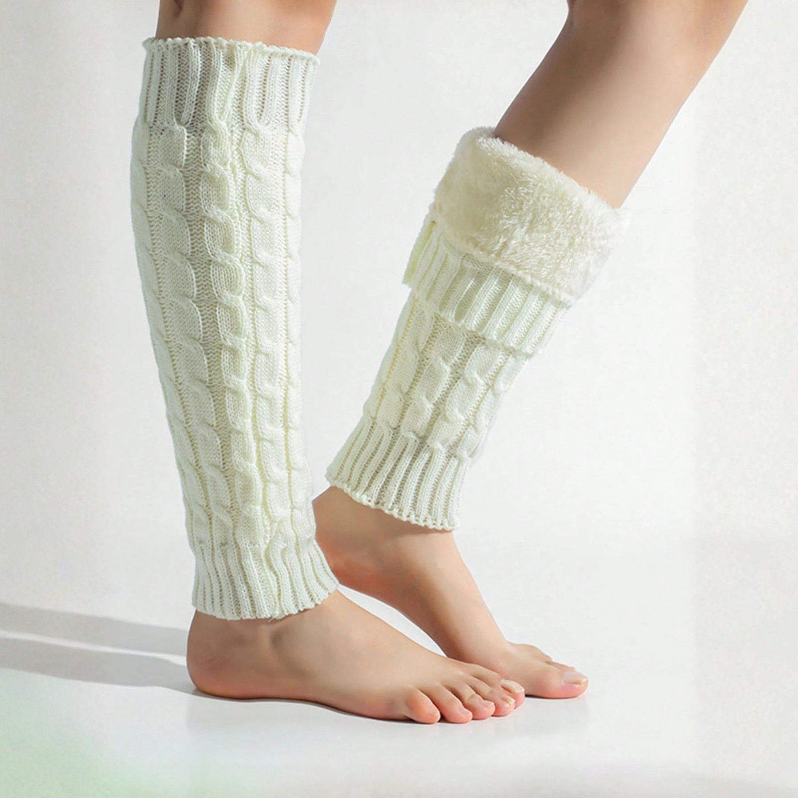 Women’s Knitted Woolen Leg Warmers Twists Socks Solid Crochet Winter Boot Sock