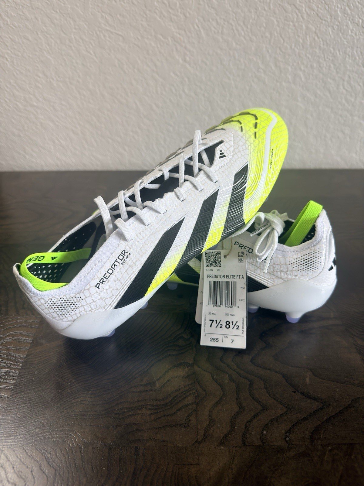 adidas Predator Elite FT FG Soccer Cleats White Black Yellow Lace-Up Low Top