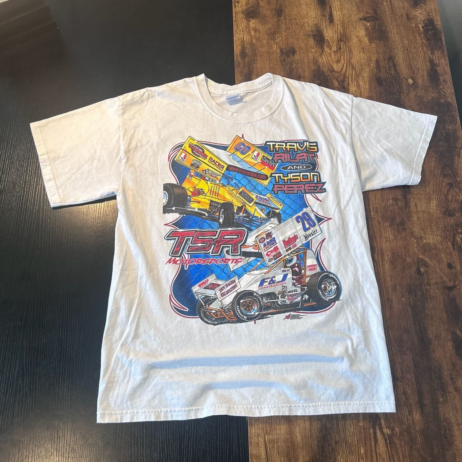 Vintage TSR Motorsports Sprint Car Racing Graphic Tee Travis Rilat Tyson Perez L