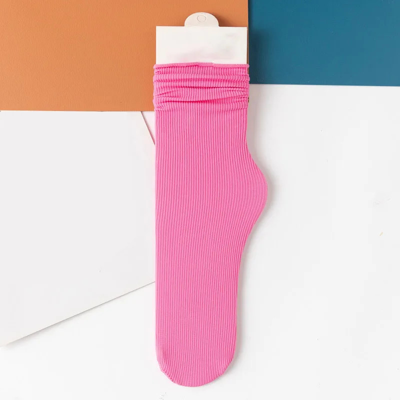 Women Summer Thin Long Socks Ice Velvet Soft Breathable Solid Black White Beige