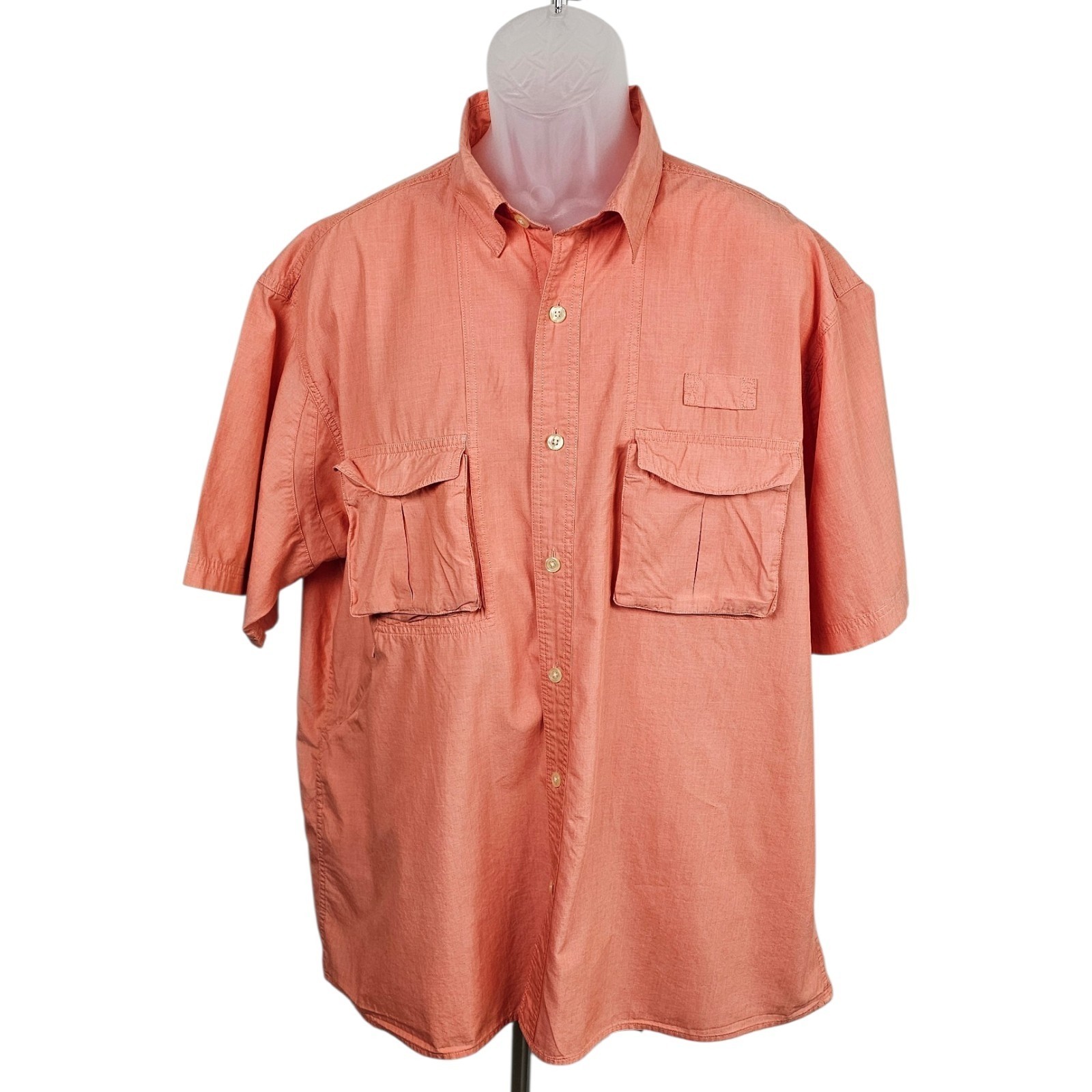 Orvis XL Fishing Shirt Coral Pink Short Sleeve Cotton Outdoor Safari Vented