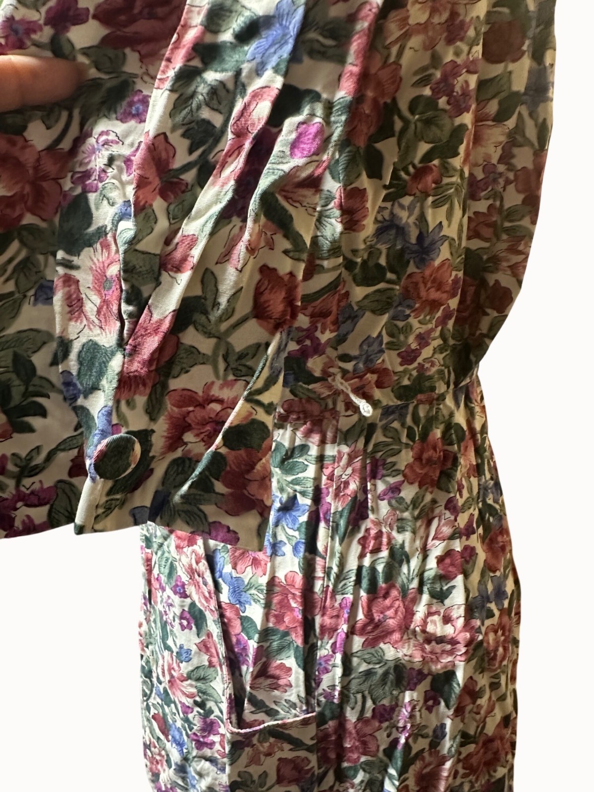 Vintage RJ Stevens Floral Midi Dress Bib Pockets 80s 90s Cottagecore Small
