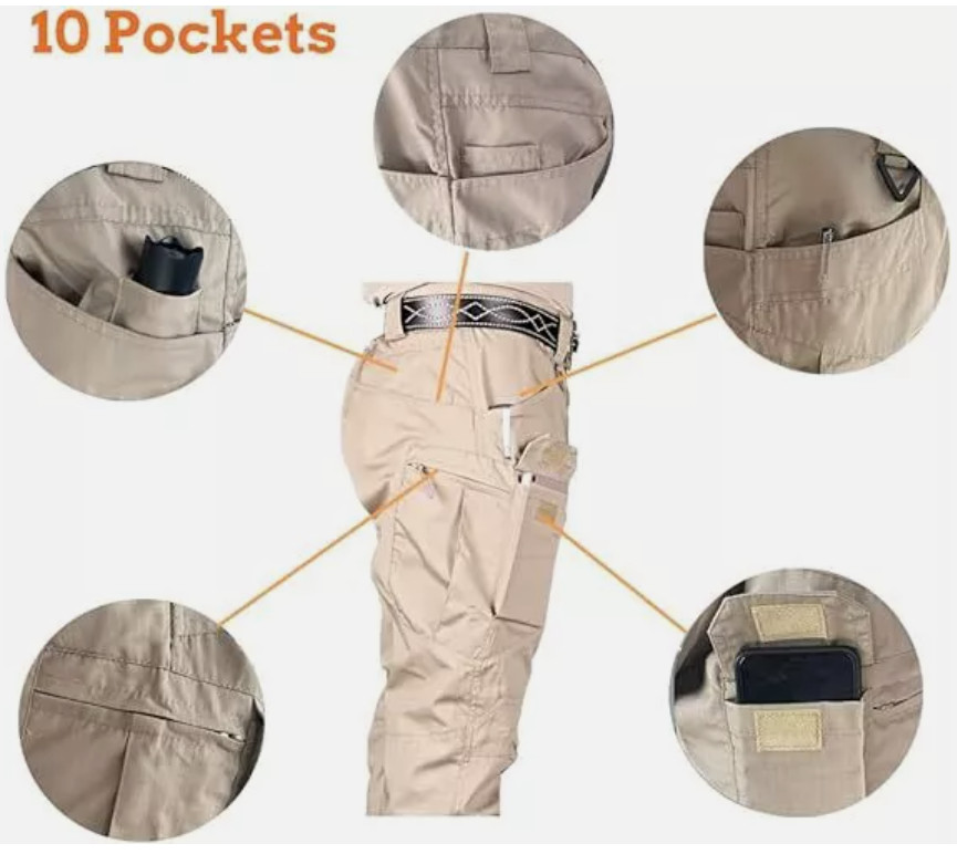 Men’s Work Cargo Pants Tactical Combat Pants Outdoor Hiking Waterproof Trousers
