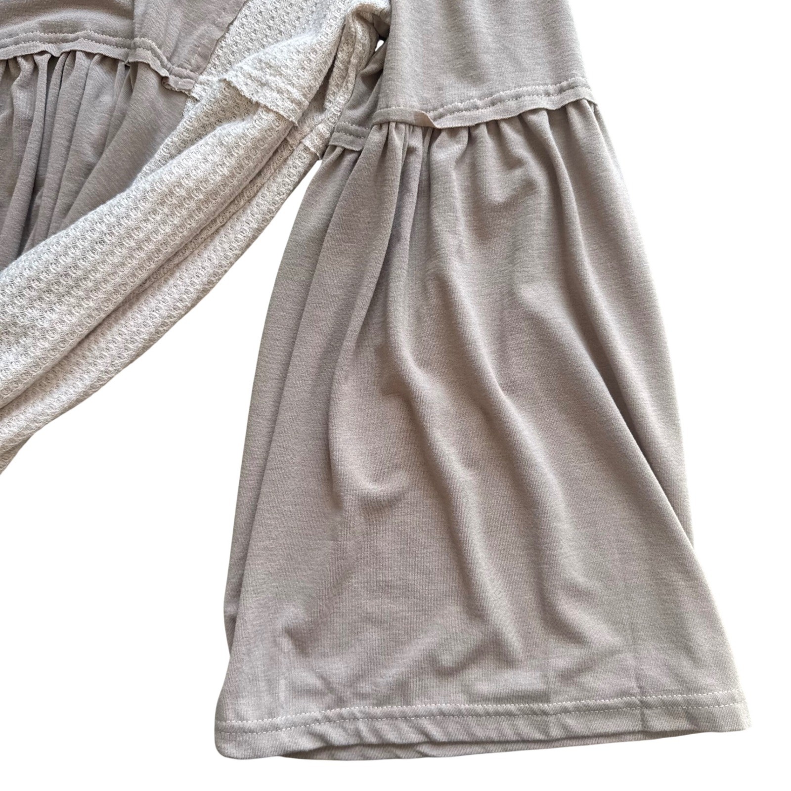 VICI Womens Small Taupe Waffle Knit Babydoll Bell Sleeve Top Boho Peasant Fairy