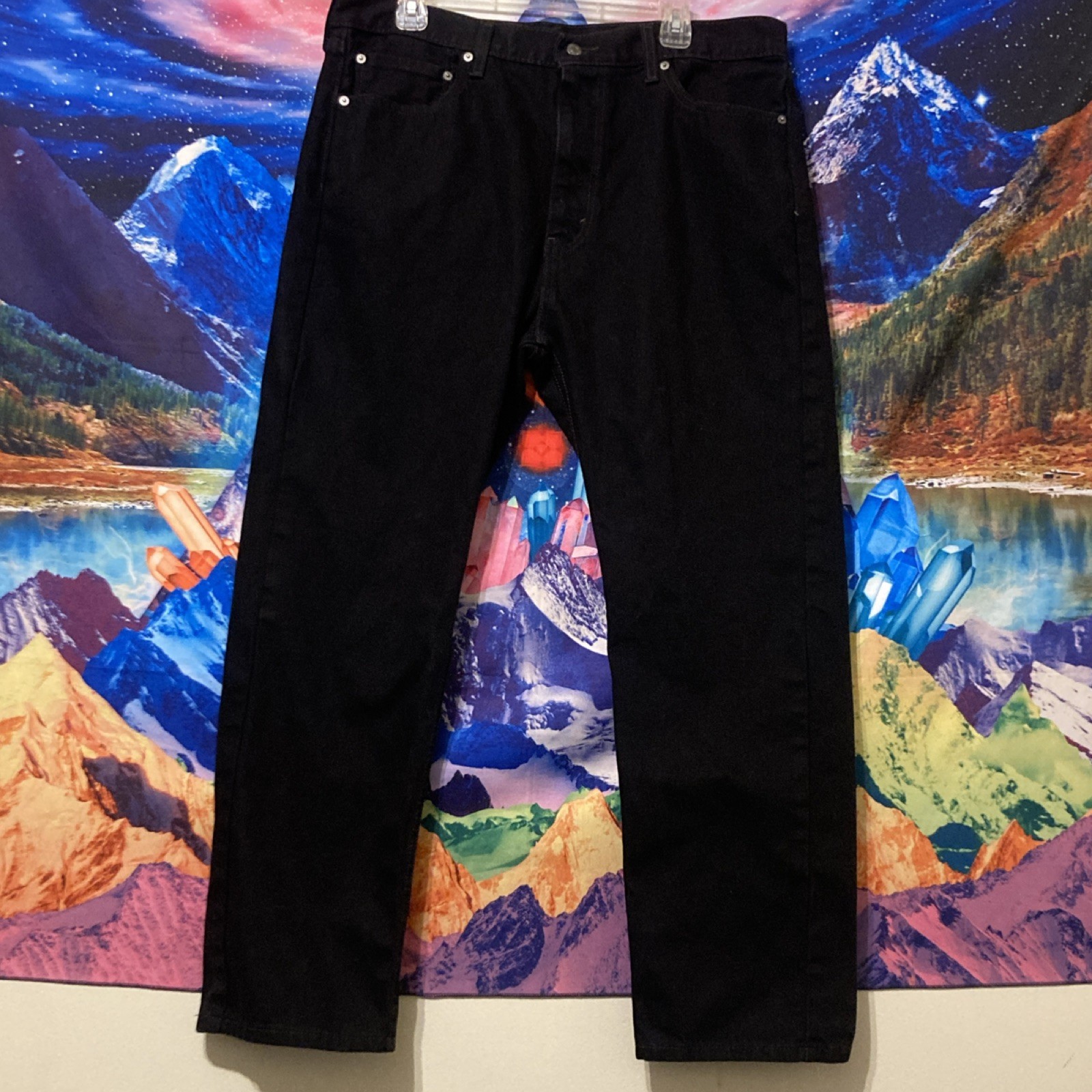 Levi’s Men’s Series 505 Black Dark Wash Denim Jeans Regular Fit Straight 38×32