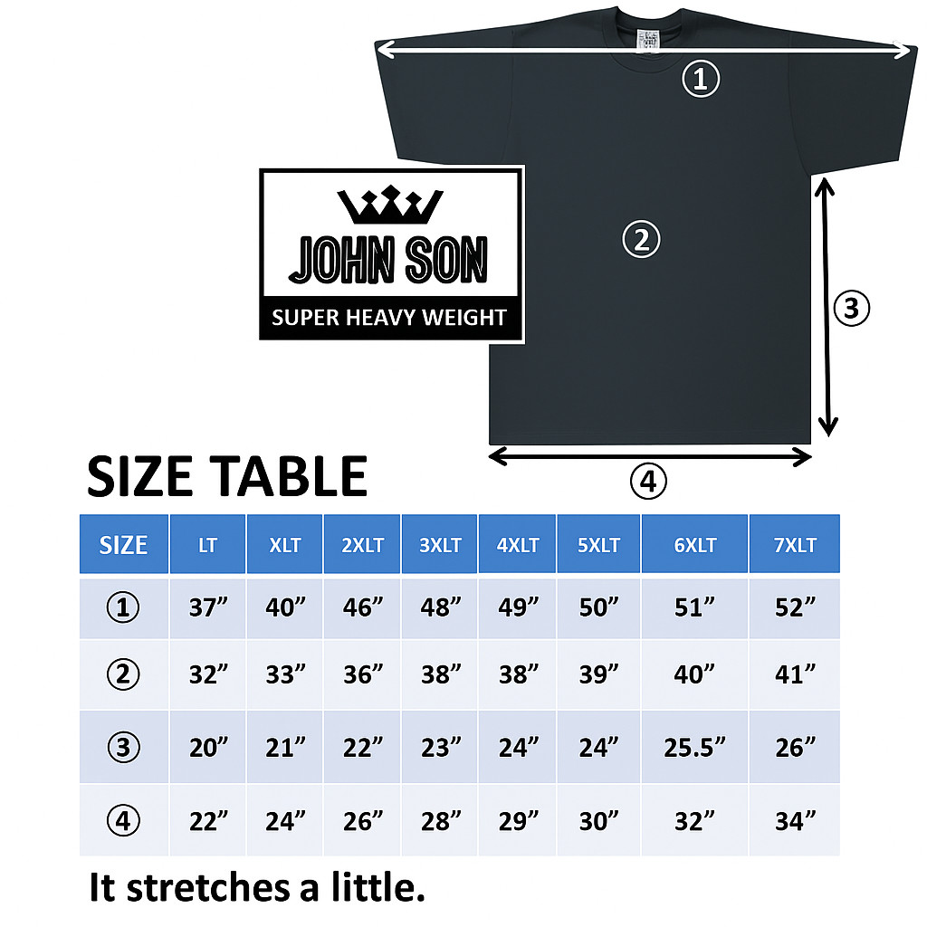 Plain Tall T-shirts BULK Round Neck[JOHN SON]Super Heavy Weight[ L~7XL] Big Size