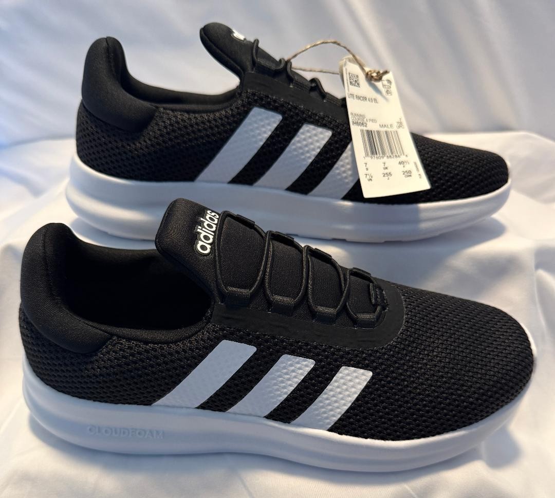 New Men’s Adidas 7.5 Lite Racer 4.0 Cloudfoam Comfort Running Shoes Black White