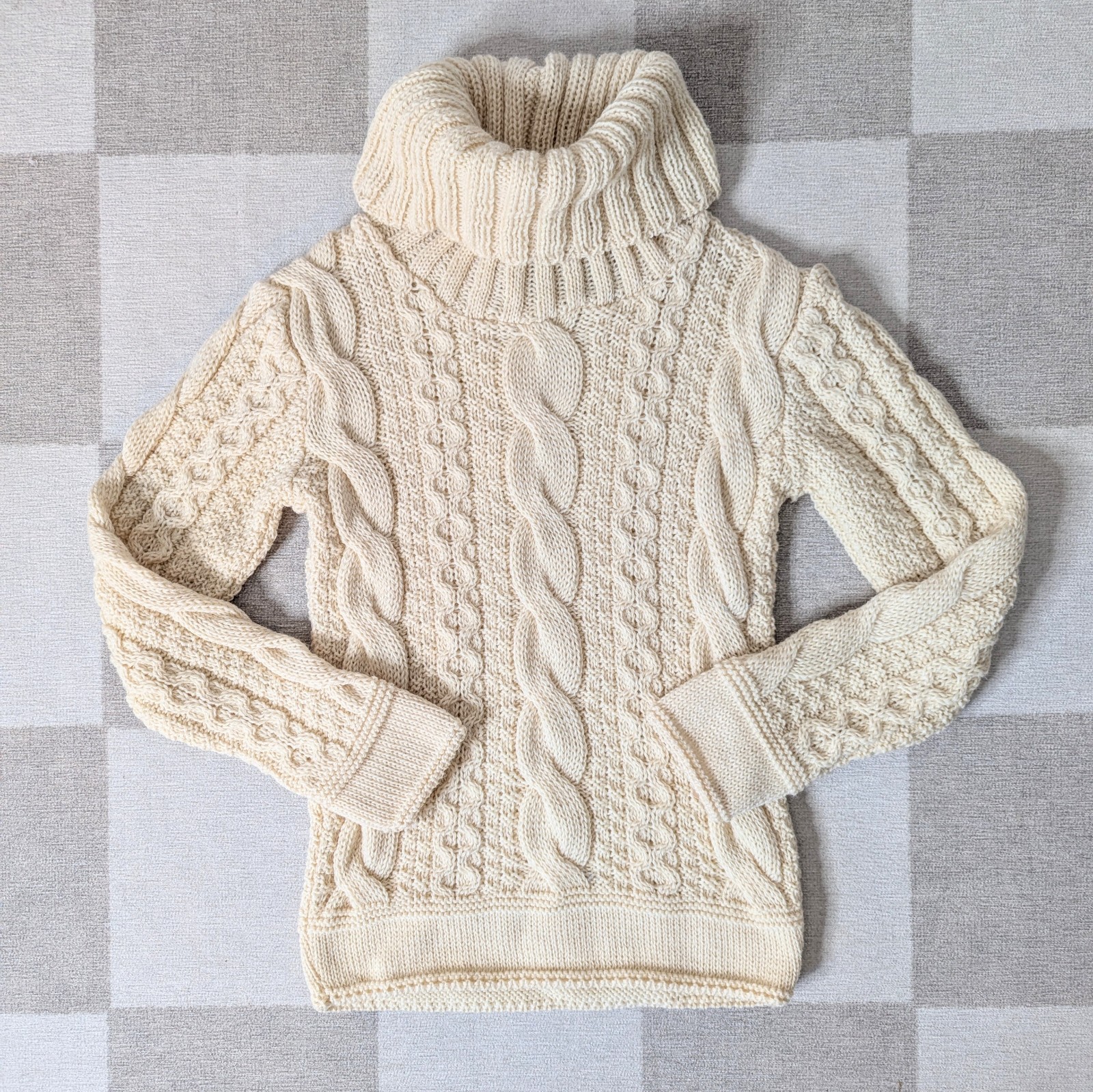 NWT Highland 100% British Wool Turtleneck Aran Fisherman Sweater Sz S