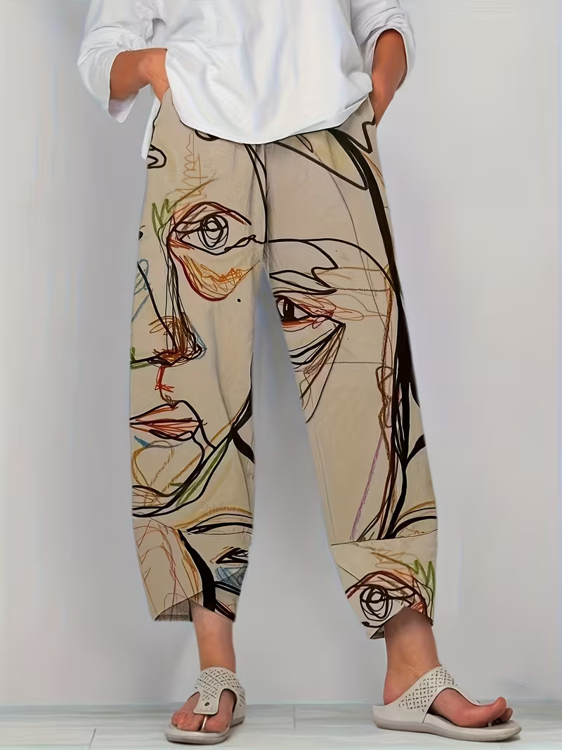 Ankle Pants Abstract (Picaso style drawing) UK 12/14 Large