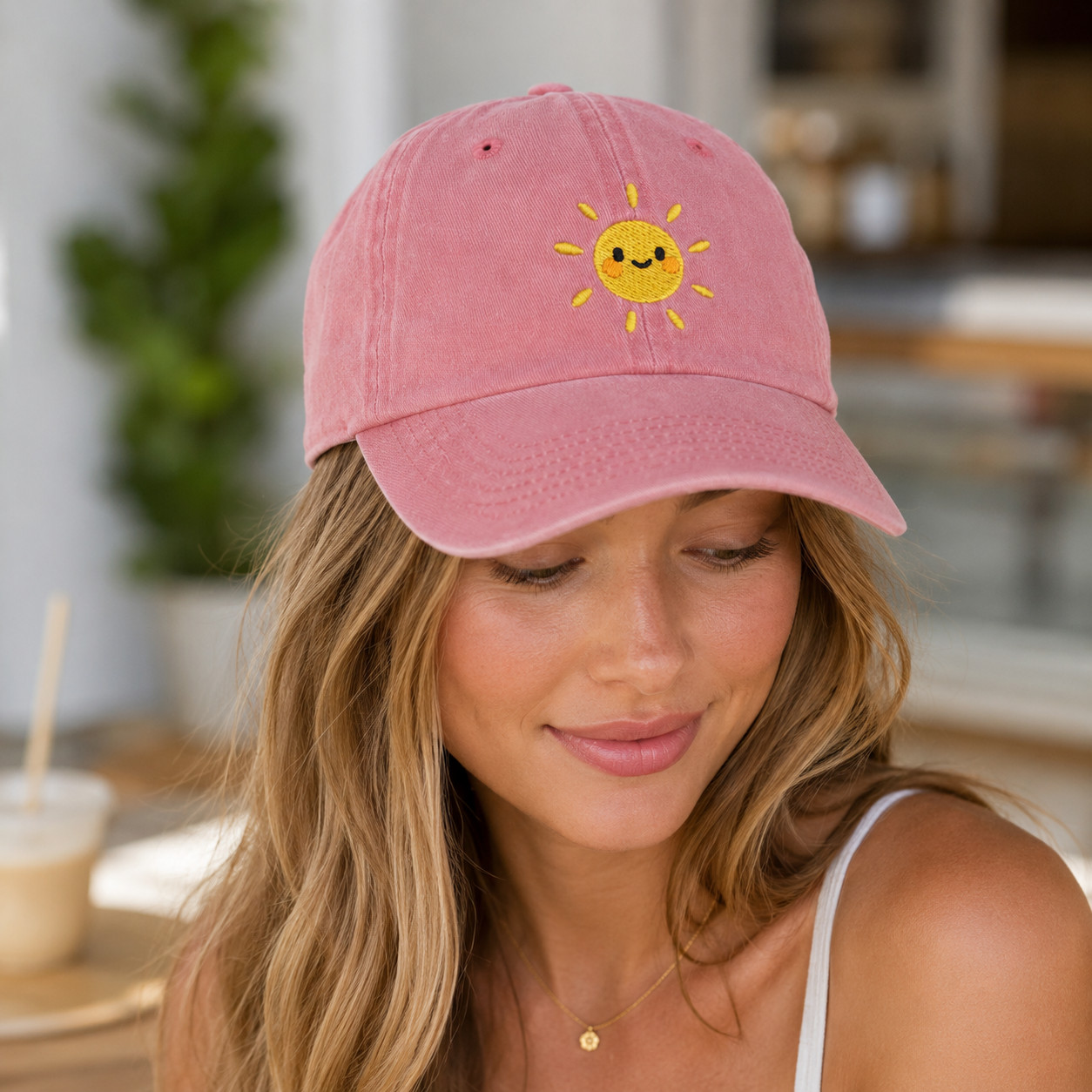 Smiling Sun Embroidered Baseball Cap, Happy Face Sunshine Dad Hat