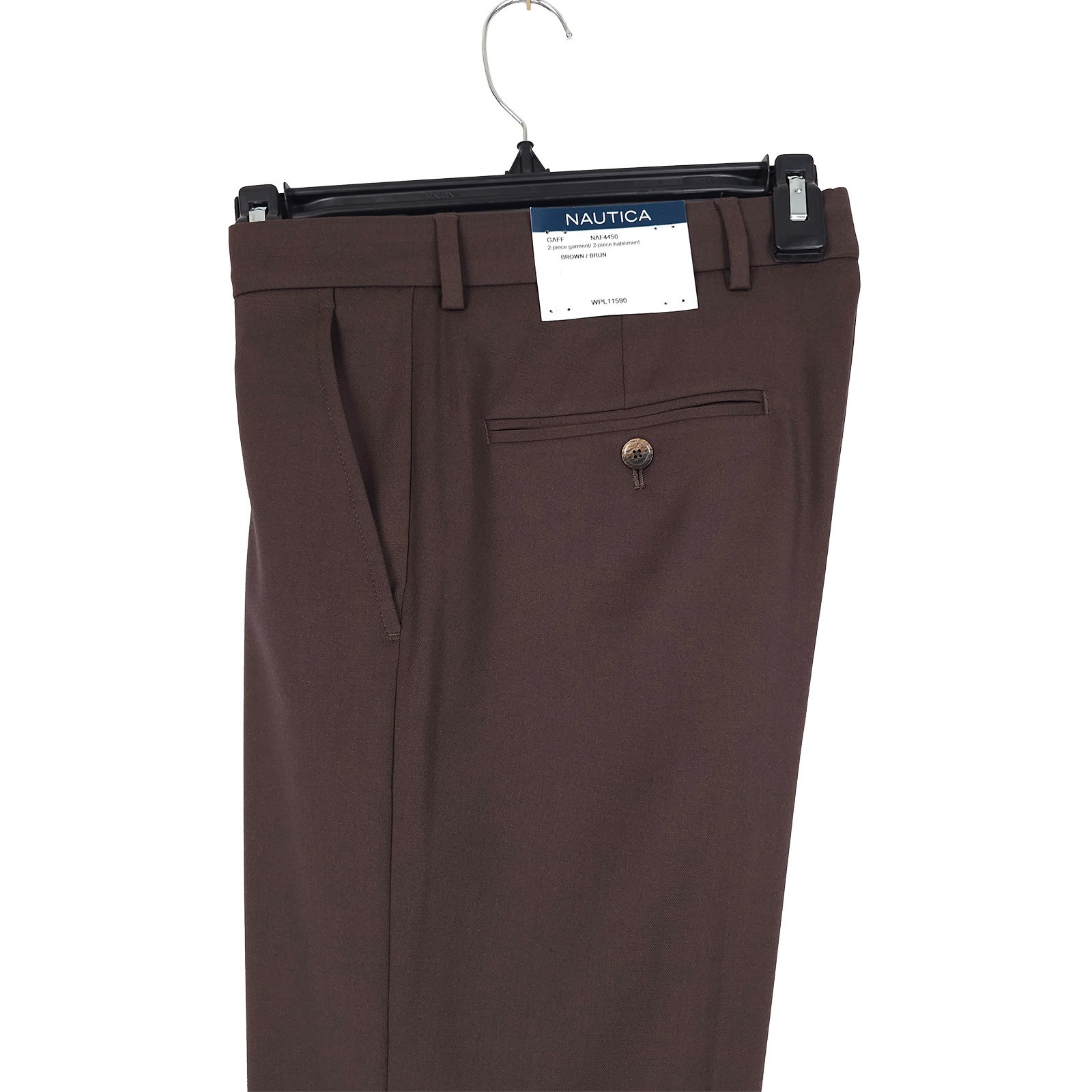 Nautica Mens Modern Fit 2 Piece Suit 38R 32W Brown Solid Stretch NWT