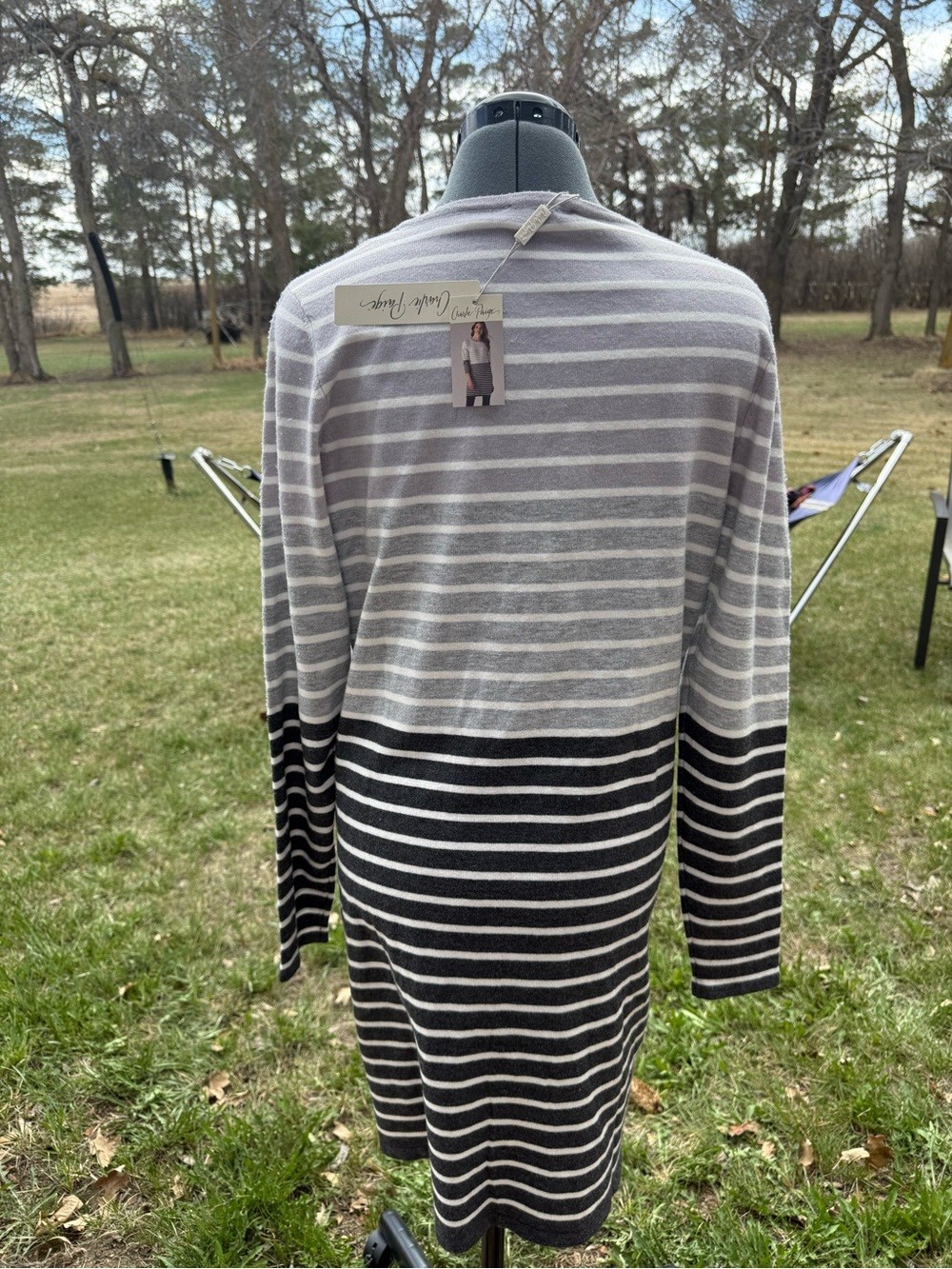 Charlie Paige Gray and Black Striped Midi Dress