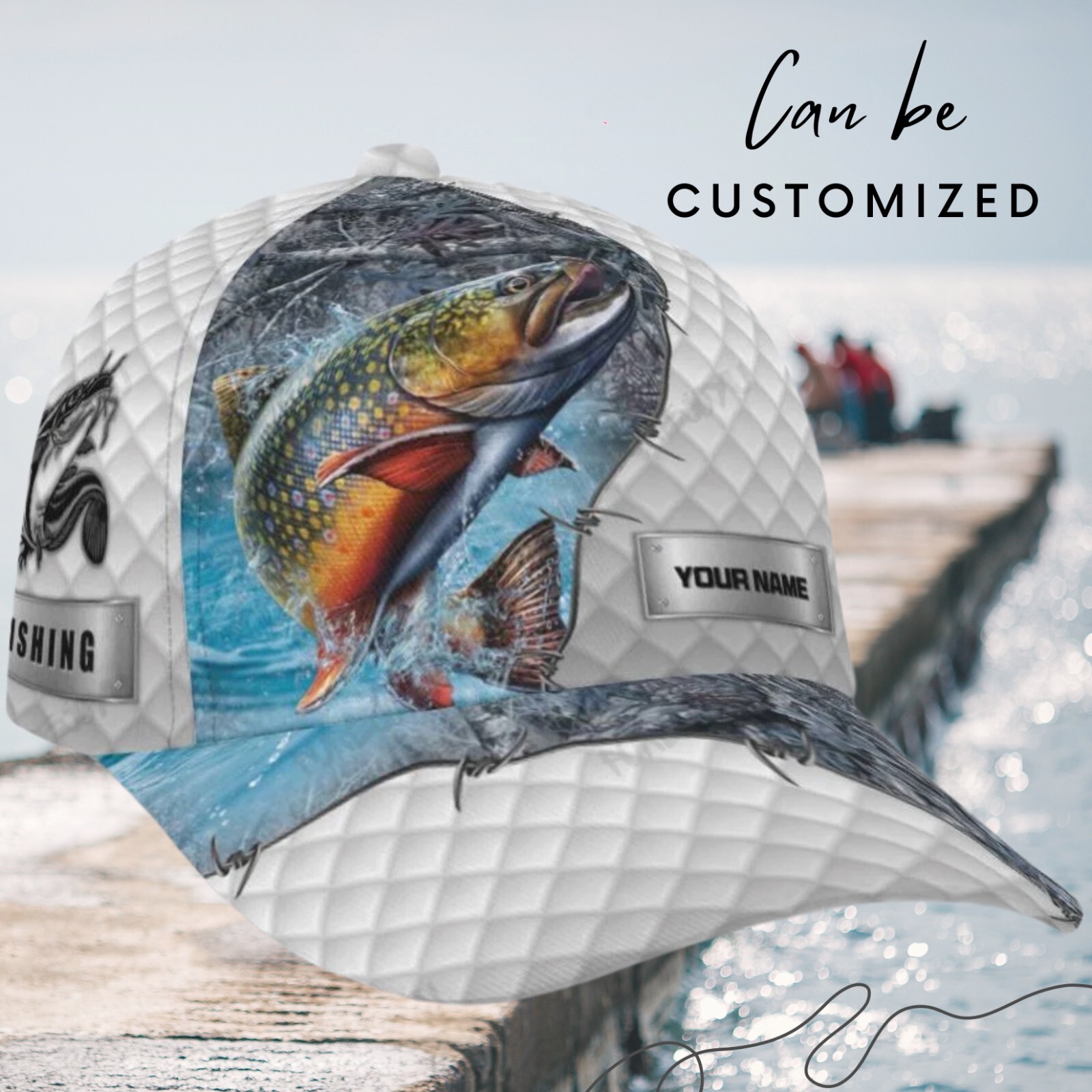 Personalized Name Hooked Fish 3D Cap, Custom Fishing Hat, All-Over Printed Hats
