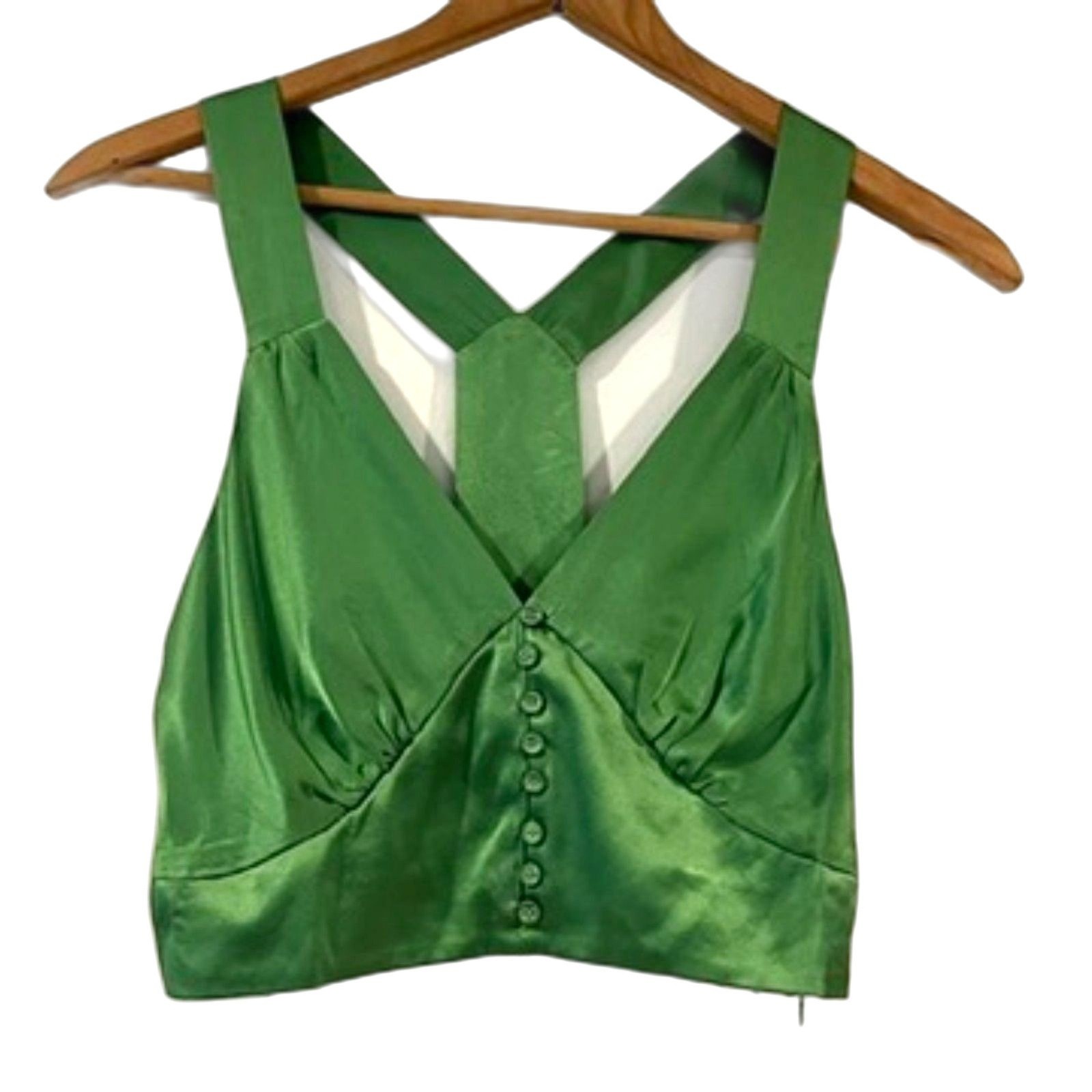 Secret Mission Stacey Top S. Hampton Beaches Kelly Green Large 100% Silk NEW NWT
