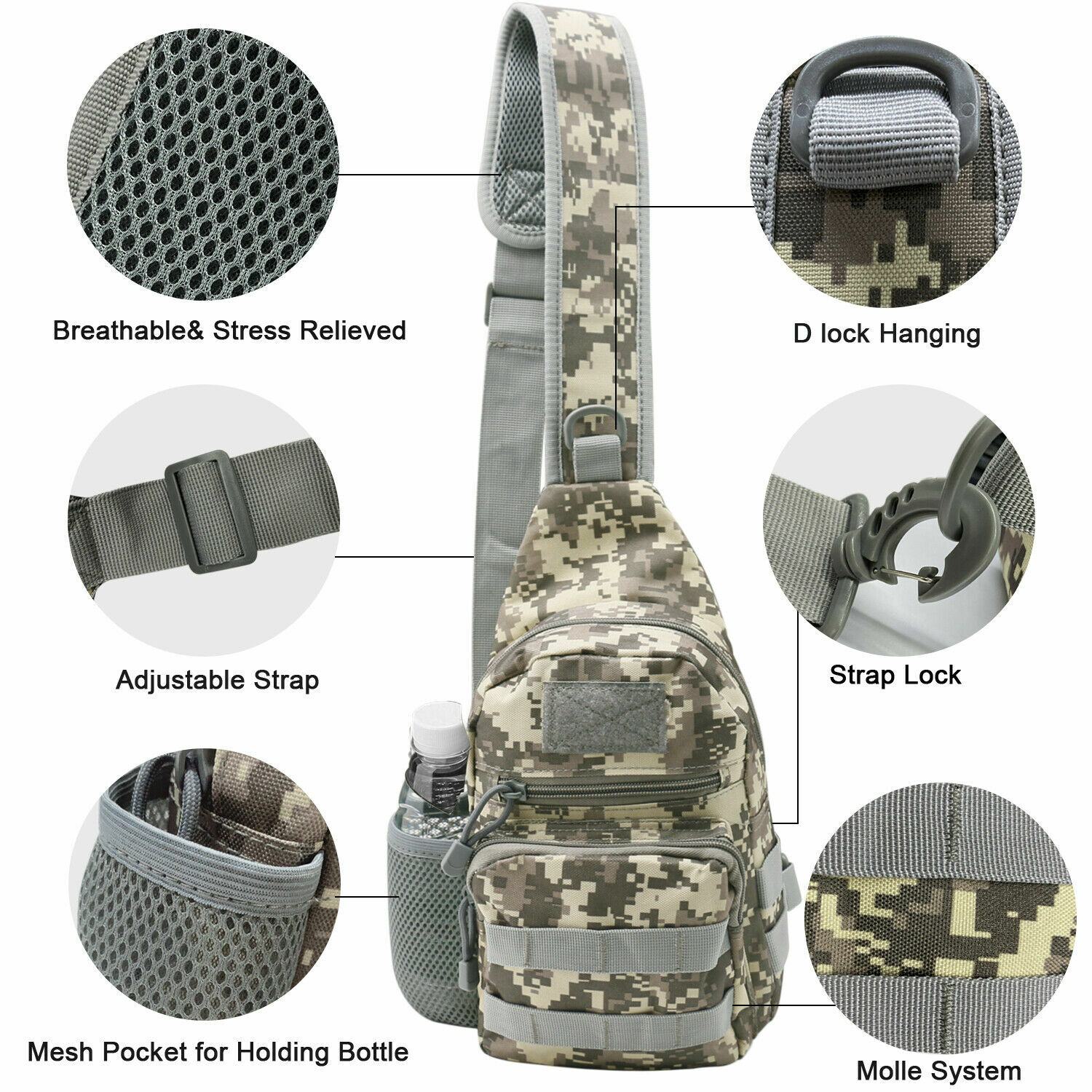Men Outdoor Tactical Backpack Shoulder Sling Bag Chest Pack Sport Travel Hiking