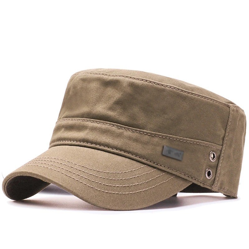 Army, Military Flat Cadet Top Hat, Summer Cotton Military Washed Adjustable Cap