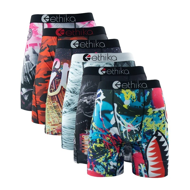 ETHIKA 6Pcs Men Underwear Boxers Breathable Man Swimming Underpants Plus Size