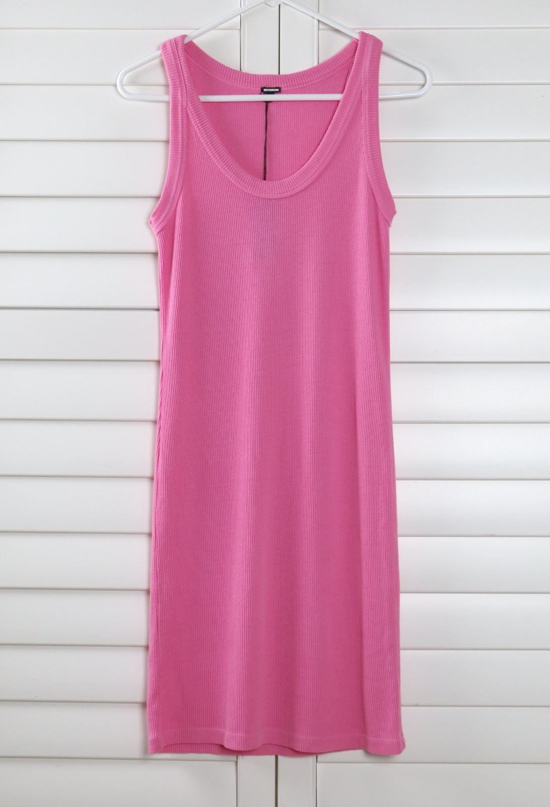 MONROW NWT $165 Ribbed Stretch Solid Pink Casual Tank Dress Size Large