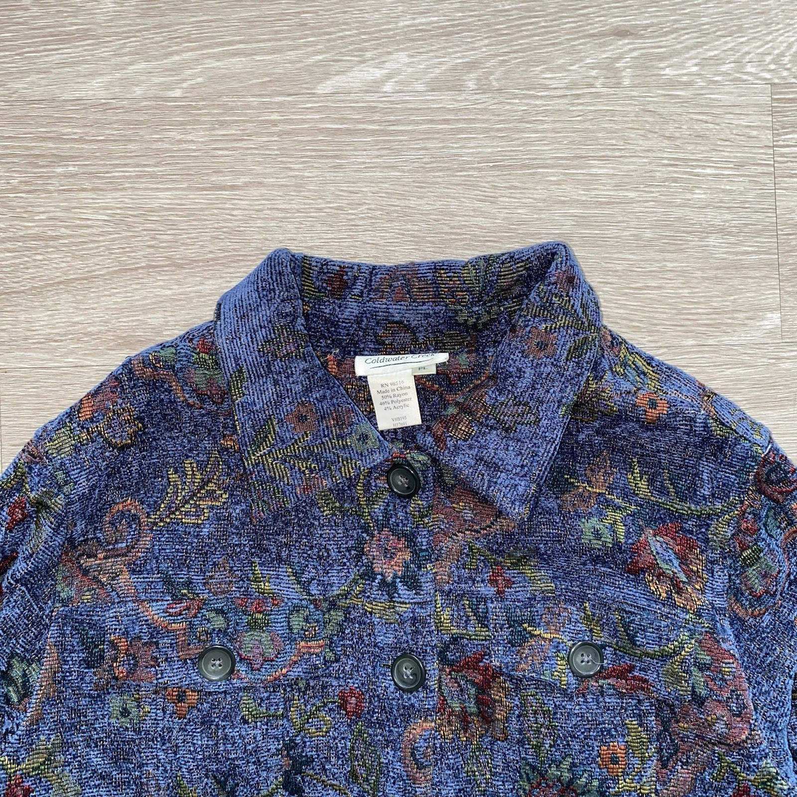 Vintage Coldwater Creek Floral Tapestry Jacket Women’s Petite L Boho Art To Wear