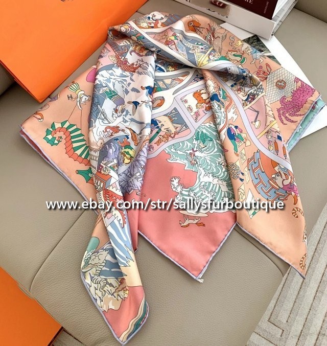 Sallys Heavy 18 Momme Twill Silk Wrap Scarf Horse Print Double Face Shawl 35″