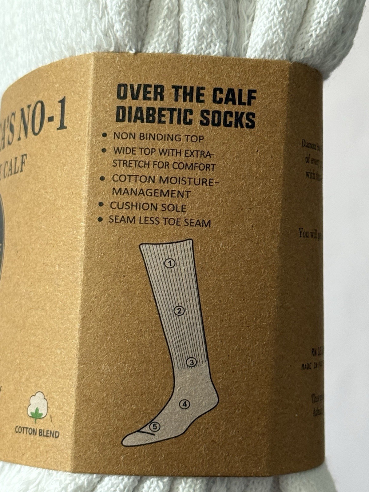 Diamond Star Men’s Diabetic Socks Over the Calf white Socks Size 10-13 2 pack