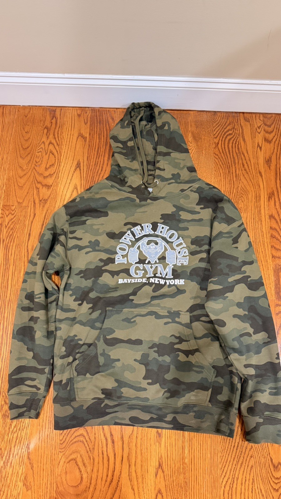 New Camo Green Large Powerhouse Gym Hoodie Sweatshirt Bayside Queens NY