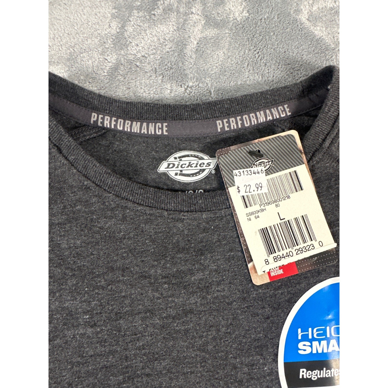 Dickies Performance Mens Charcoal Gray Heather Pocket T-Shirt HeiQ Smart Temp L