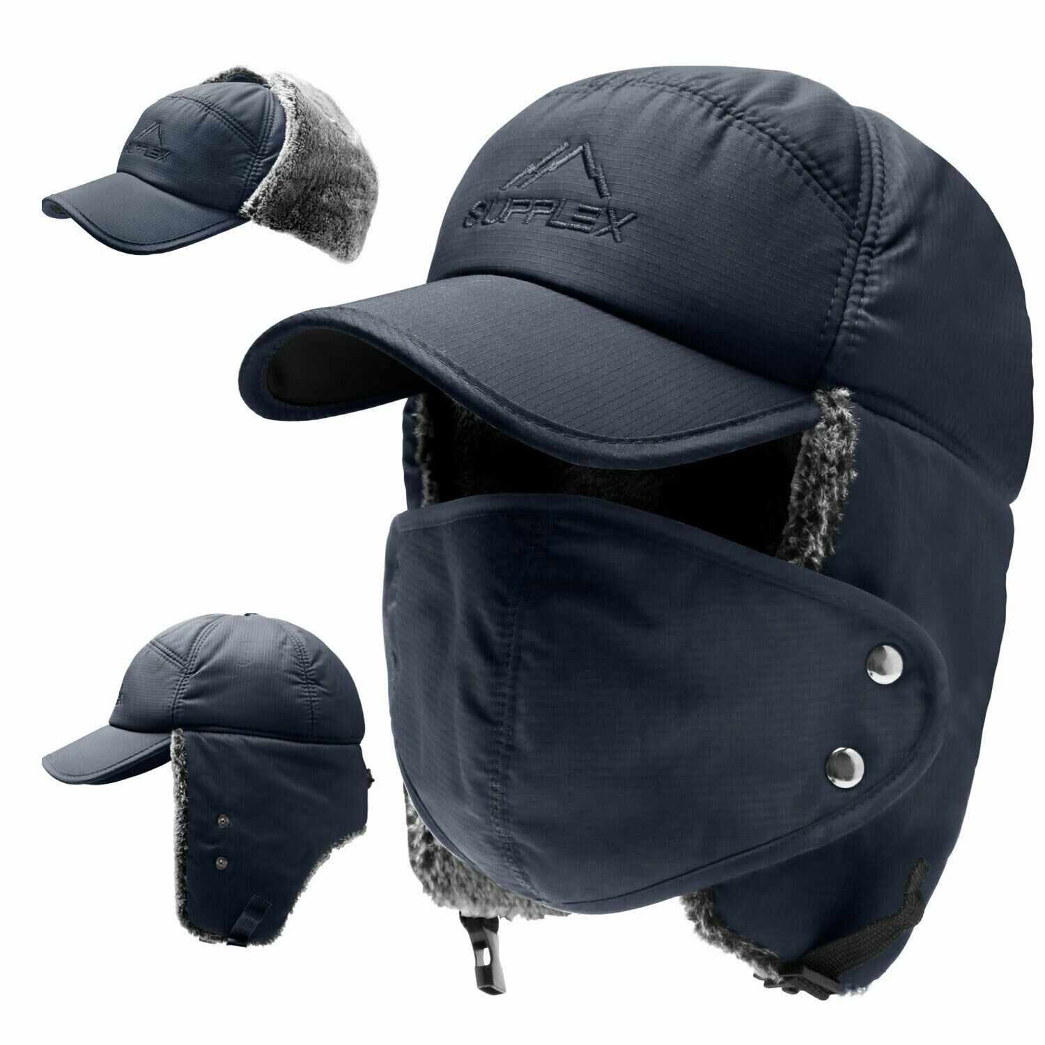 Mens Winter Aviator Warmer Hat Outdoor Ear Flap Ski Trapper Face Mask Cap BLUE