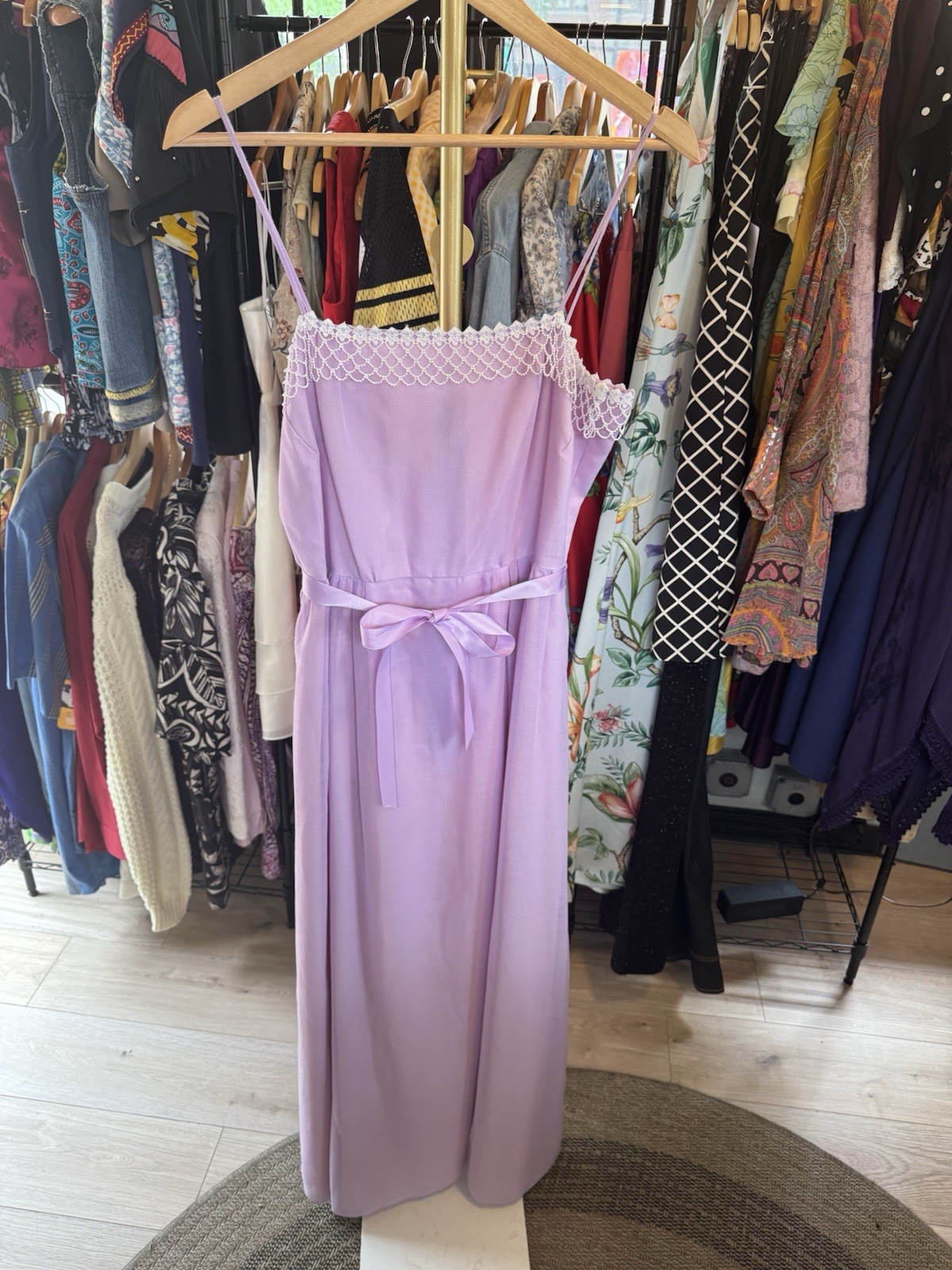 Vintage 70s House of Bianchi Lavender Chiffon Maxi Dress Lace Prom Gown Sz 6